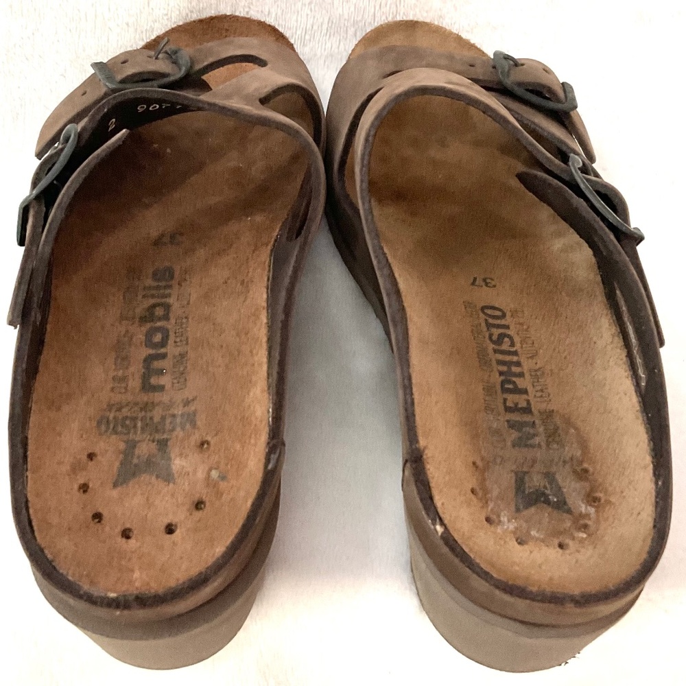 Mephisto Brown Nubuck Leather Terie Wedge Double Buckle Strap Slip on Sz 7/37 - Picture 9 of 16